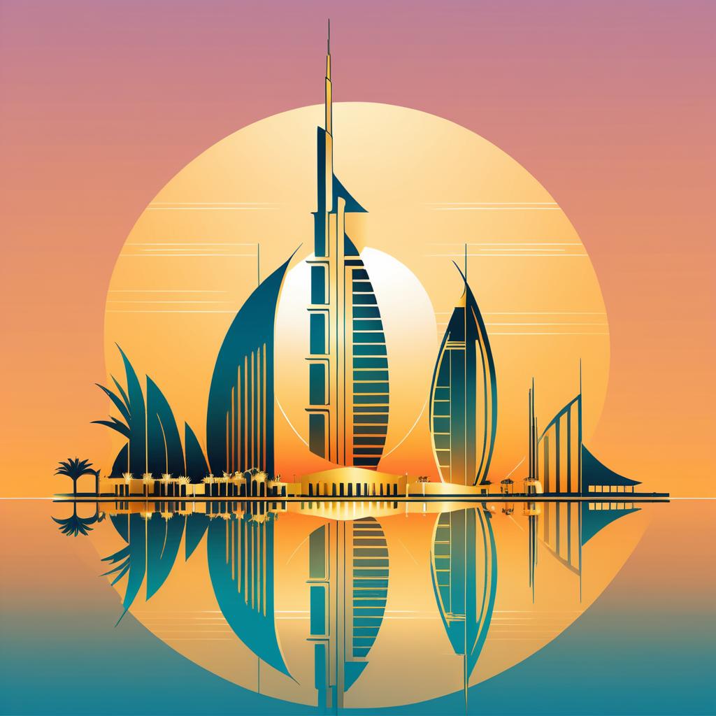 Opulent Dubai Landmarks in Gold Illustration