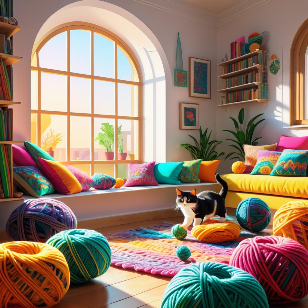 Vibrant Cat Playtime in Cozy Living Room