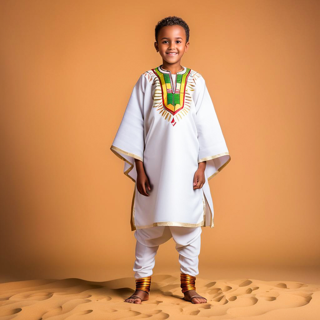 Excited Ethiopian Boy in Traditional Outfit