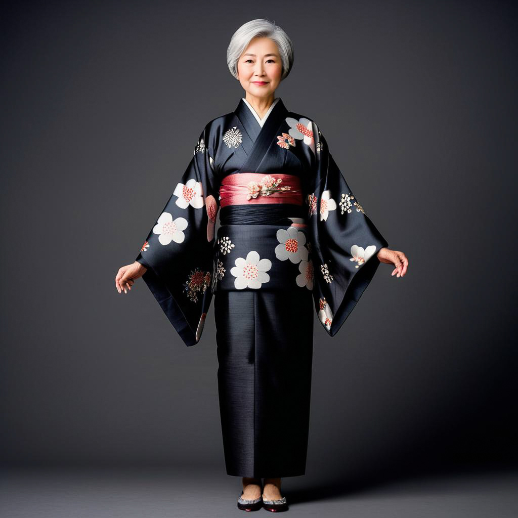 Graceful Elderly Woman in Kimono Portrait