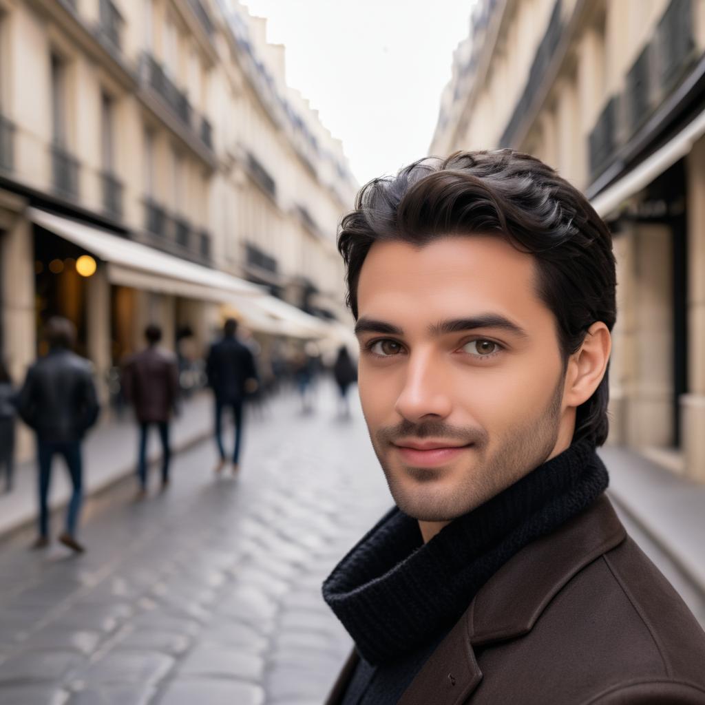 Romantic Parisian Scene with Happy Man