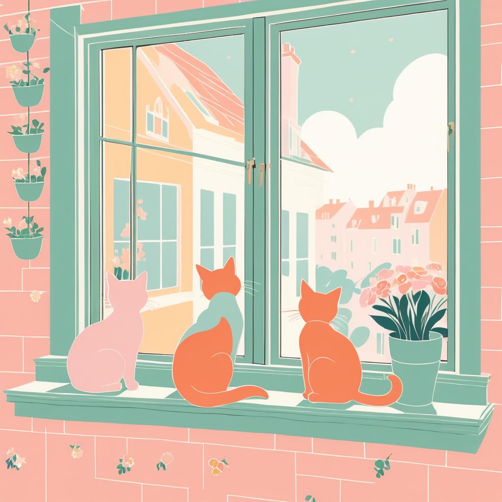 Nostalgic Cat and Girl Windowsill Scene