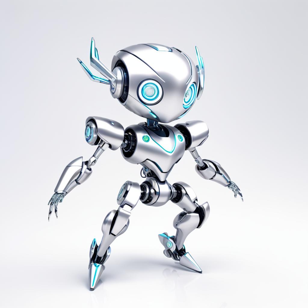 Quirky Anime Robot Illustration in Silver