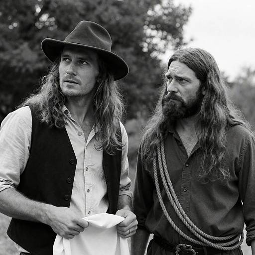 Black and White Portrait of Two Men Outdoors