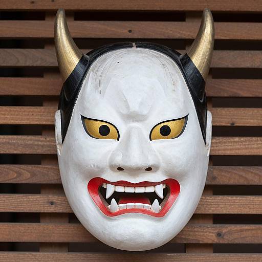 Dramatic Traditional Japanese Mask Artwork