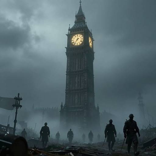 Haunting 3D Clocktower Battlefield Scene
