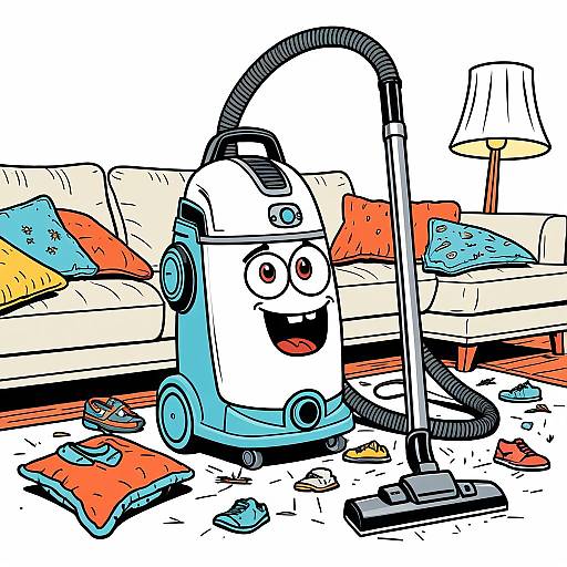 Cheerful Vacuum Cleaner in Living Room