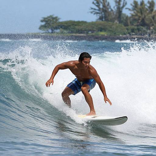Hawaiian Male Model Surfing Wave