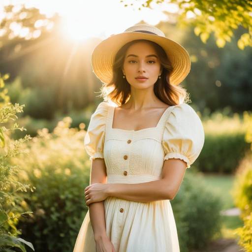 Young Woman in Summer Dress and Straw Hat