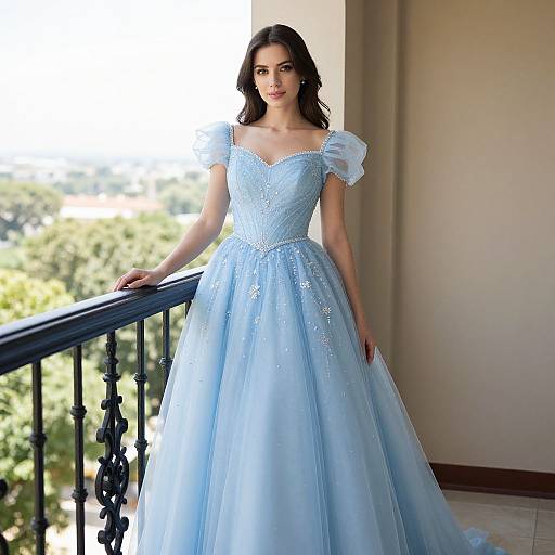 Woman in Blue Princess Sleeve Dress