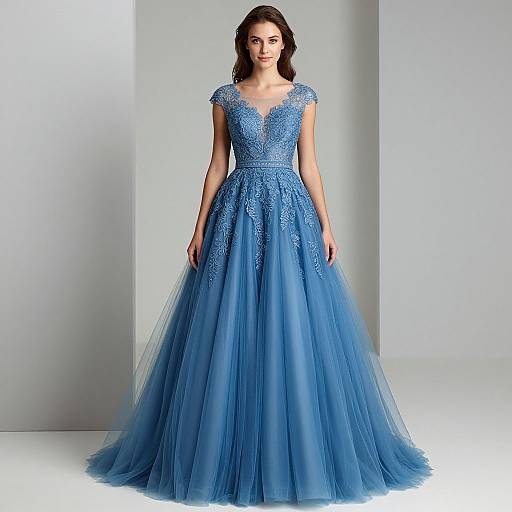 Elegant Blue Tulle A-Line Prom Gown