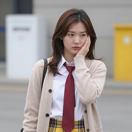 Asian Woman in School Uniform Outdoors