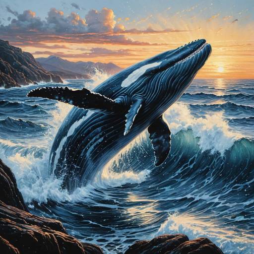 Majestic Whale Breaching at Sunset