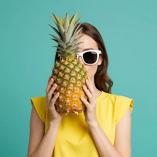 Fashionable Woman with Pineapple and Sunglasses
