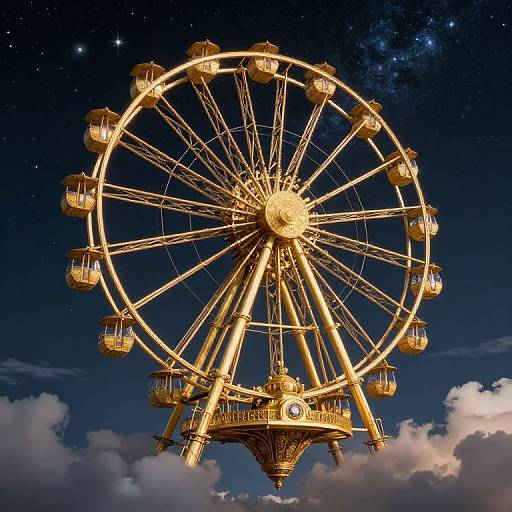 Surreal Golden Ferris Wheel Nightscape