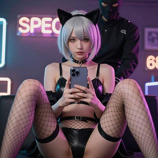 Neon Noir Woman with Cat Ears