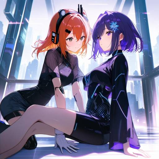 Futuristic Anime Android in Neon Corridor