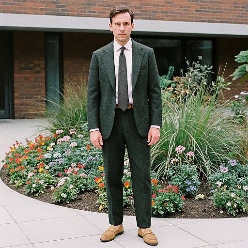 Stylish Man in Textured Suit Outdoors