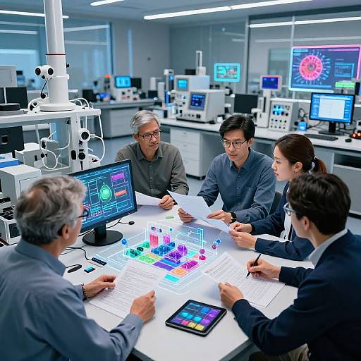 Professors Discussing Research in Futuristic Lab