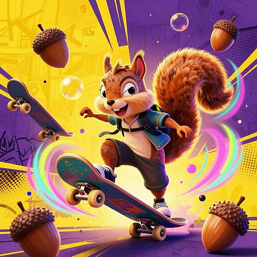 Urban Squirrel Skateboard Cartoon