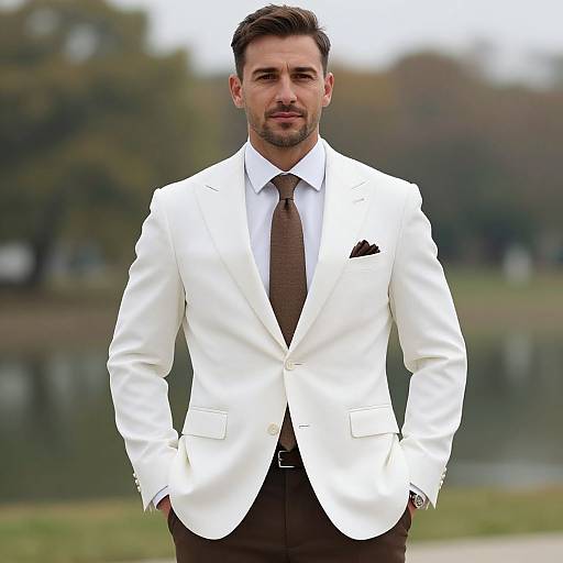 Confident Man in Stylish White Suit