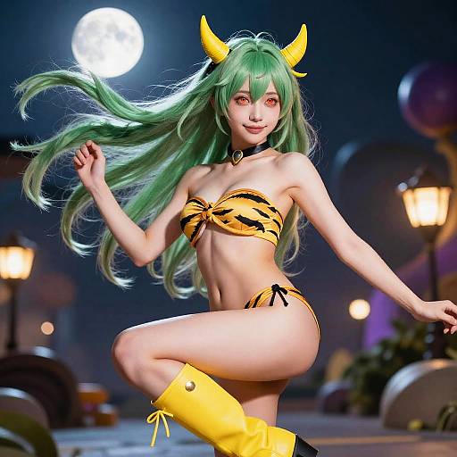 Vibrant Fantasy Fashion Art in Moonlight