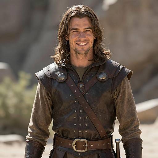 Young Man in Medieval Leather Armor