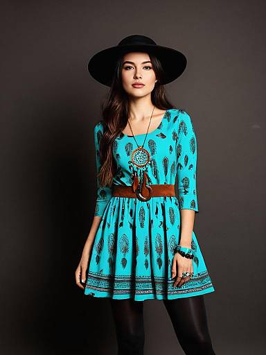 Bohemian Woman in Turquoise Dreamcatcher Dress