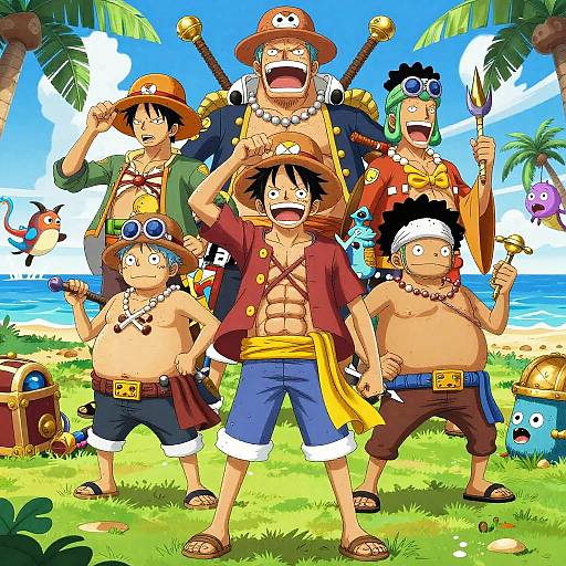 Whimsical Pirate Crew on Tropical Island