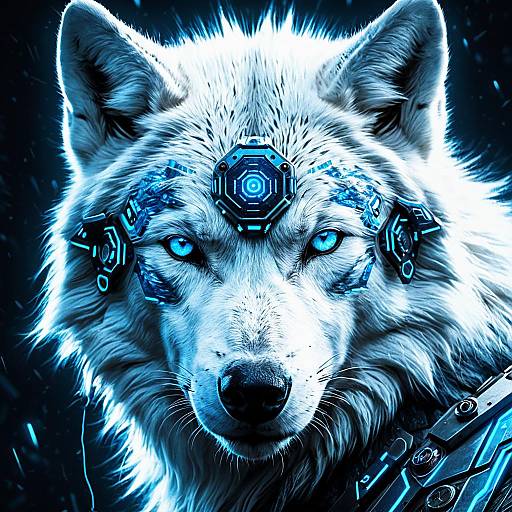 Futuristic Cybernetic White Wolf