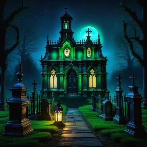 Victorian Graves at Night with Lantern Light