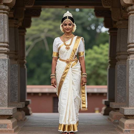 Indian Woman in Traditional Thiruvathira Costume