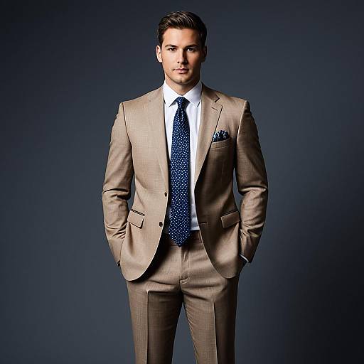 Stylish Man in Light Brown Suit Portrait