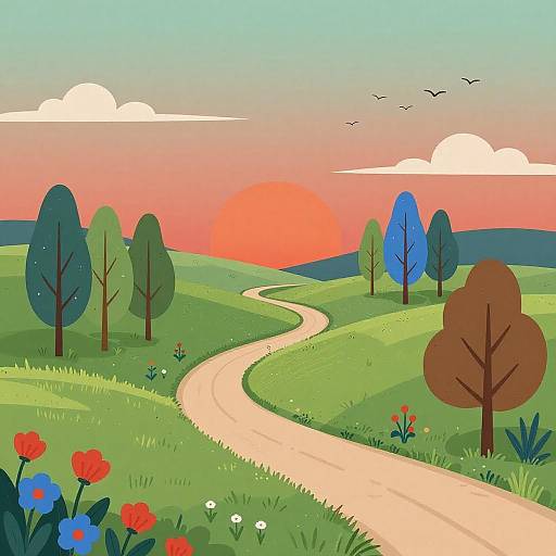 Vibrant Landscape with Winding Path