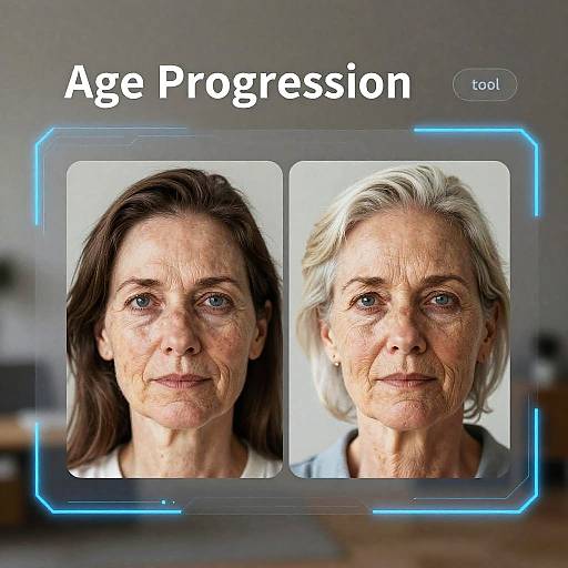 Photograph of two elderly women side-by-side, one with brown hair, one with white hair, both looking forward, 