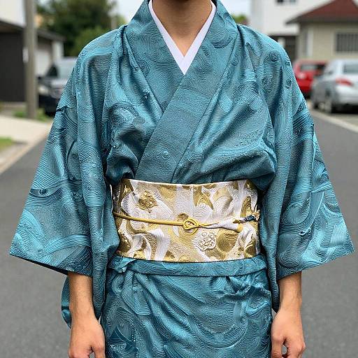 Teal Silk Kimono with Pigeoncore Style