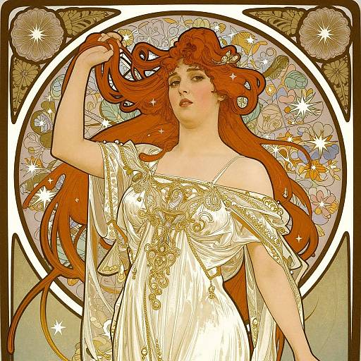 Art Nouveau Woman in Floral Frame