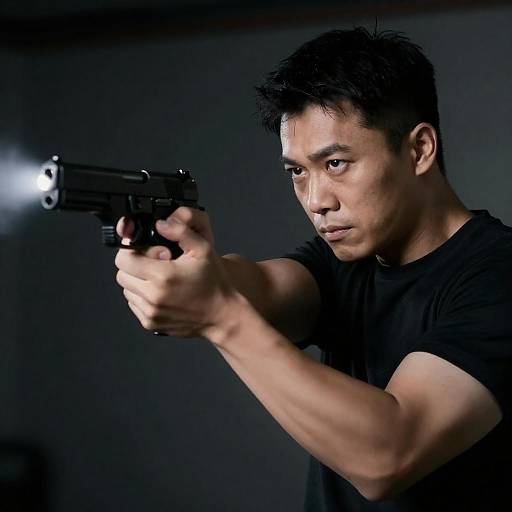 Muzzle Flash Portrait: Man Aiming Handgun