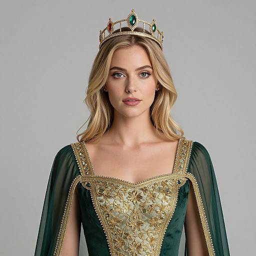 Regal Blonde Woman in Green Dress