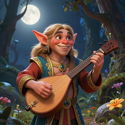 Handsome Goblin Bard Under Moonlight