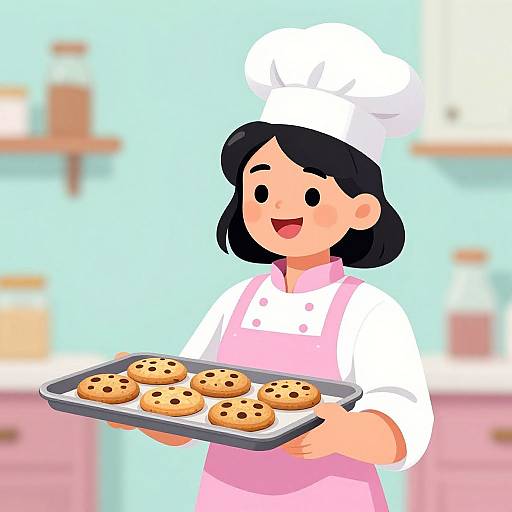 Cheerful Woman Baker with Cookies