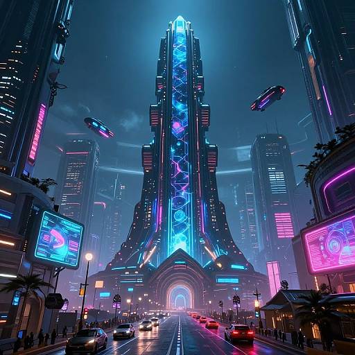 Futuristic Obsidian Cyberpunk Cityscape