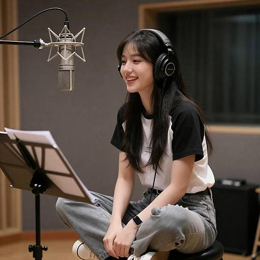 Young Woman in Recording Studio Setting