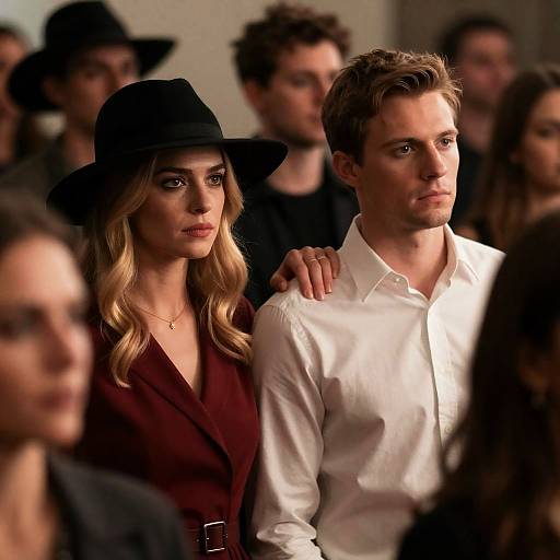 Serious Couple in Crowded Room