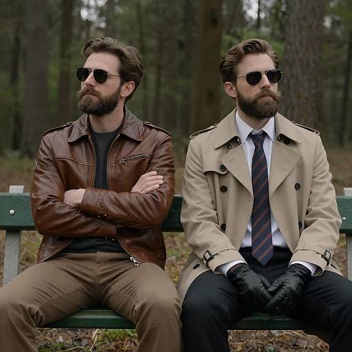 Two Bearded Men on a Forest Bench