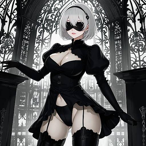 Illustration of 2b (nier:automata), nier (series) in the style of Aohashi ame