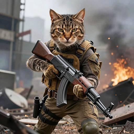 Fierce Feline Warrior with AK47