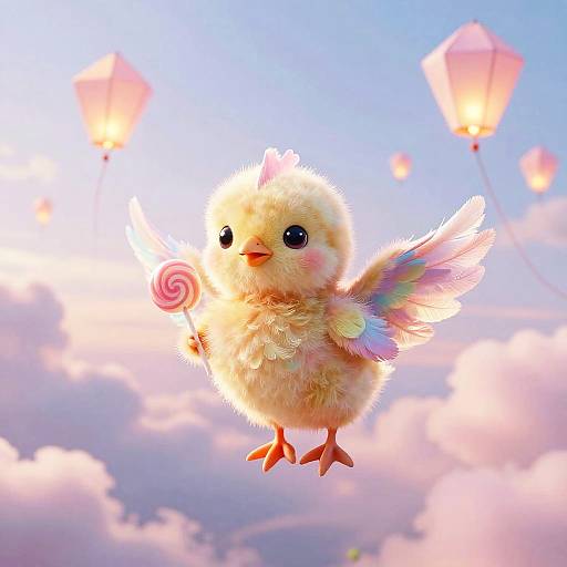 Kawaii Pastel Phoenix Chick at Dawn