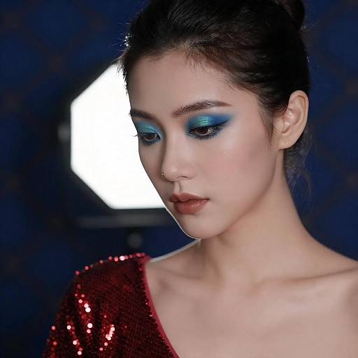 Woman with Dramatic Blue-Green Eye Makeup