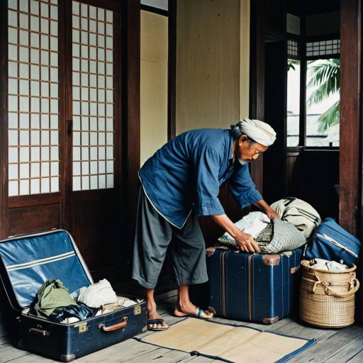 Middle-aged Fisherman Packing Luggage in Traditional Home